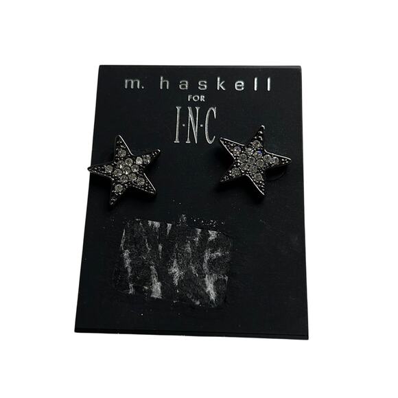 INC International Concepts Black Rhinestone Star Earrings, NWT! - Picture 1 of 3